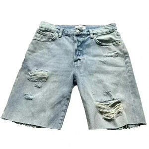 FRAME LE SLOUCH LIGHT WASH DISTRESSED DENIM JEAN BERMUDA WOMEN’S SHORTS•SIZE 24•